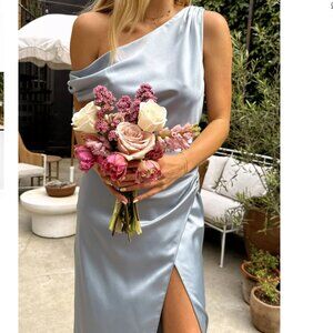 JODIE DRESS / steel blue luxe satin / size x-small